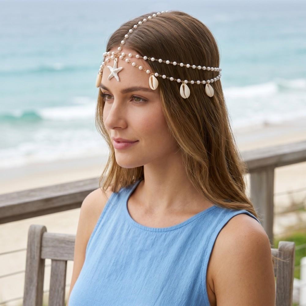Ocean Style Bohemian Hair Chain Starfish Beaded Head Piece Boho Head Chain  Summer Vacation