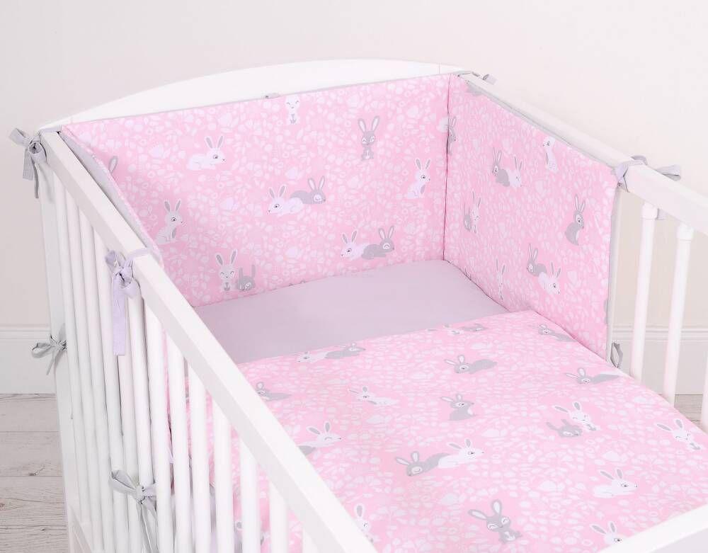 Double-sided 2-piece Cotton Children's Bedding - Pink/gray Bunnies