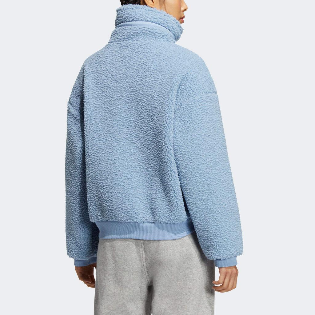 Adidas Originals Solid Color Embroidered Logo Zip-Up Stand Collar Jacket Women Jacket Blue HY1374