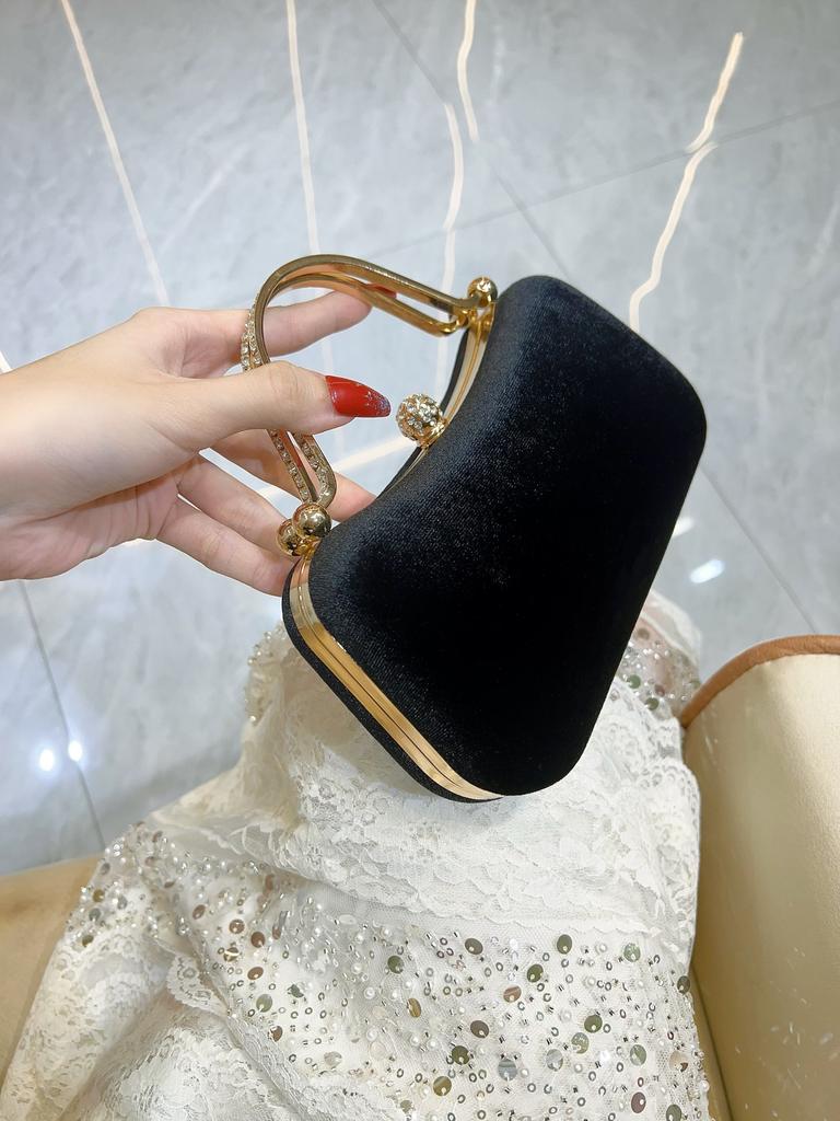 Black Elegant Lady Handbag Velvet Small Square Bag Banquet Party Wedding Evening Bags Trend Fashion Women Top-Handle Bags Clutch
