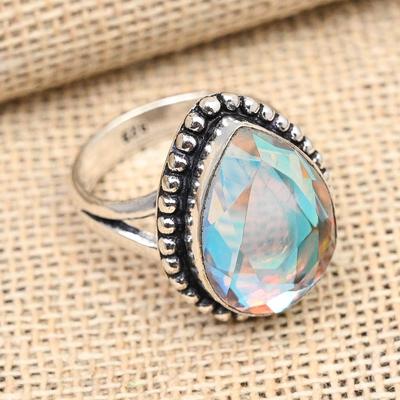 Regenbogen-Mystic-Topas-Edelstein, handgefertigter Ringschmuck aus massivem 925er-Sterlingsilber