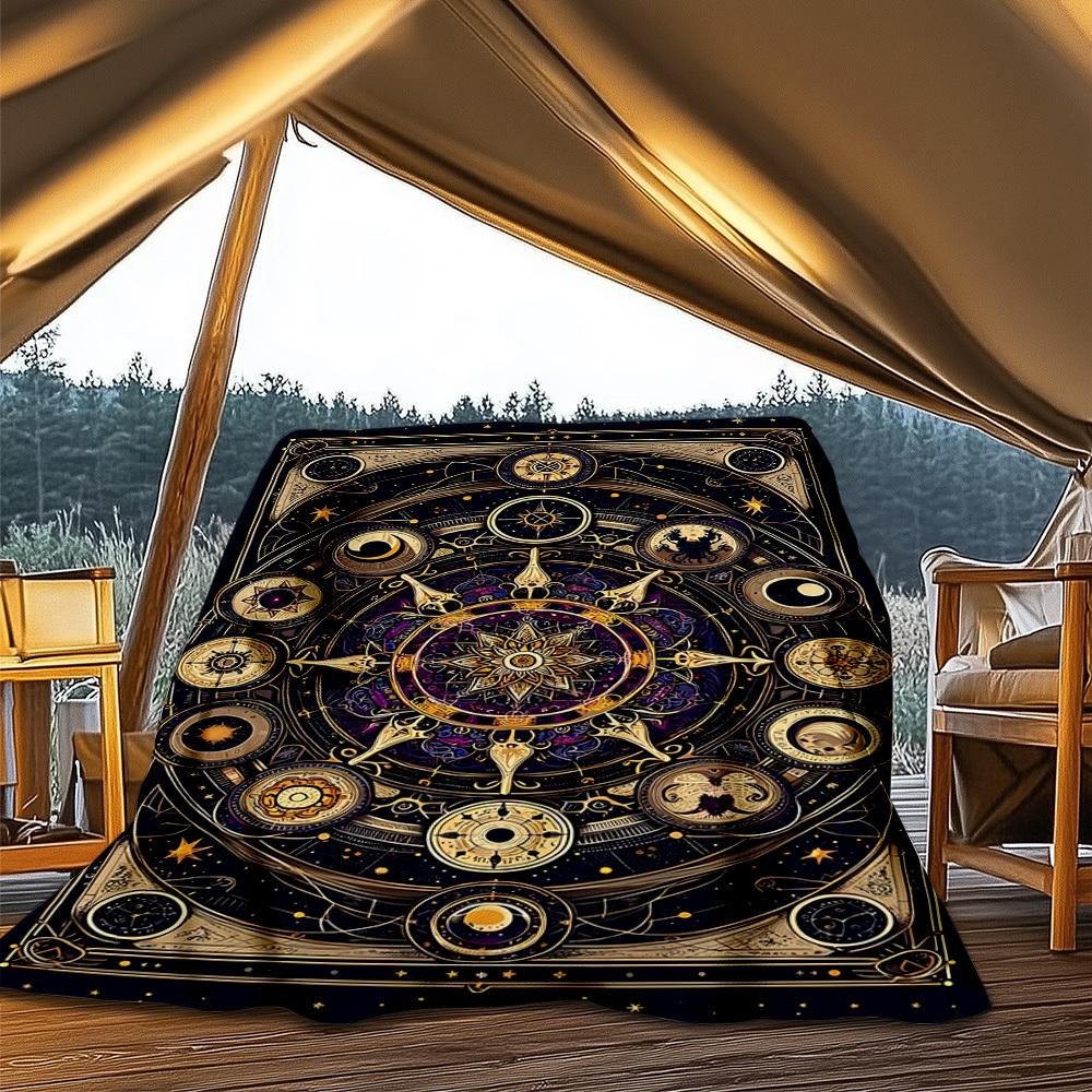 1pc Astrology Symbols Mandala Throw Blanket Polyester Fiber, Lightweight Flannel, Soft & Warm, All Season Use for Outdoor, Camping