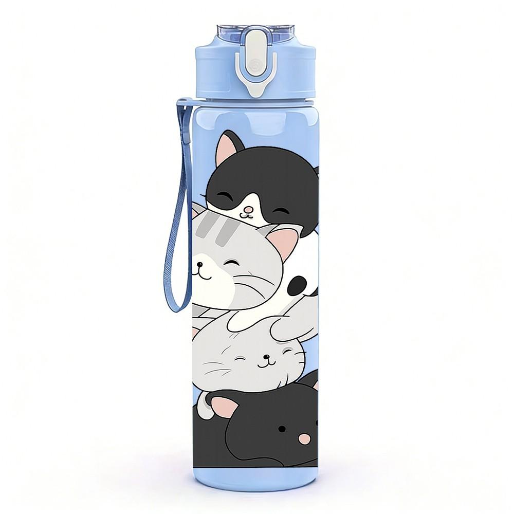 1PC Three Hugging Cats Art 750ml Color Plastic Sports Water Bottle Leakproof Flip Straw Lid Suitable for Sports Office Home Use