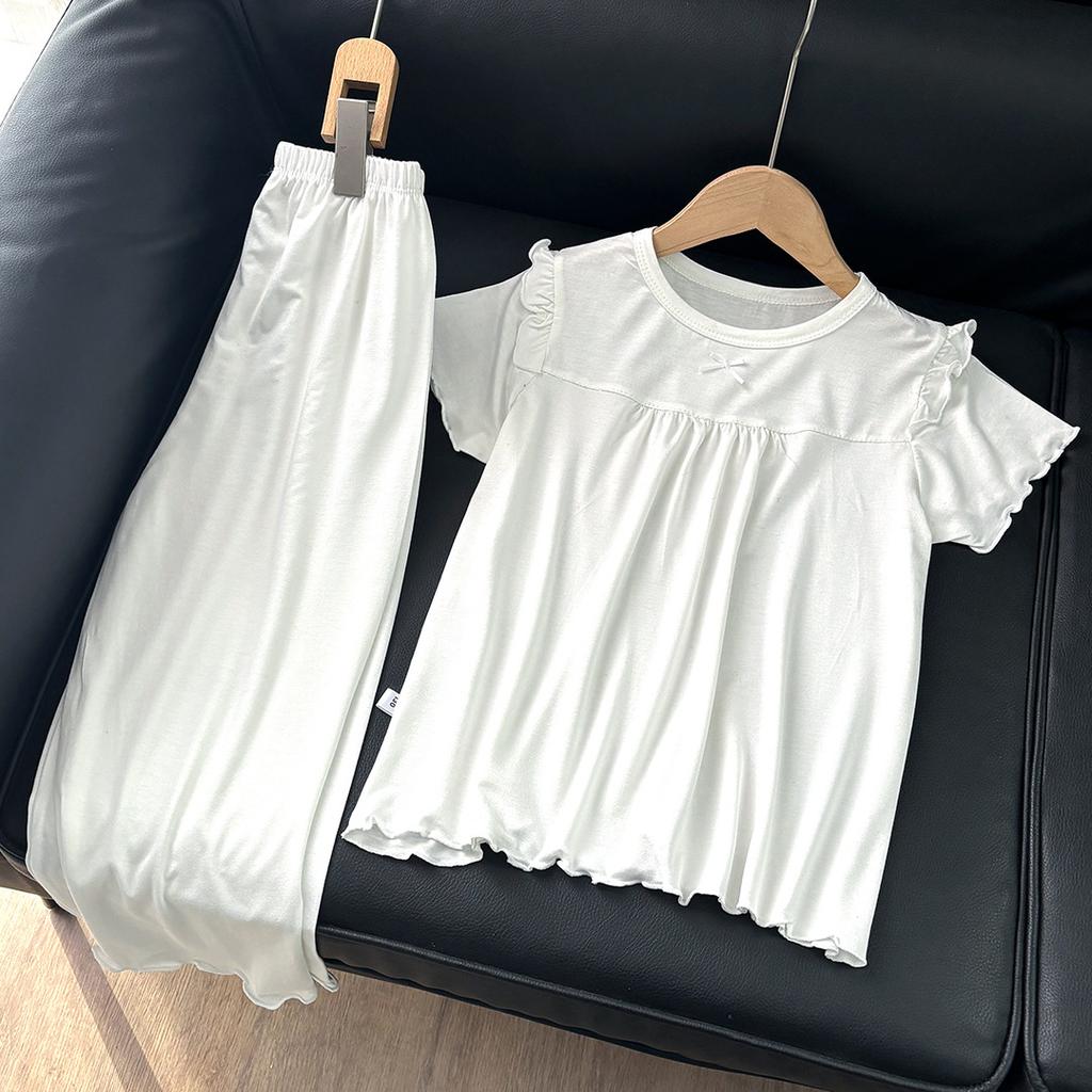 Children's Spring Modal Baby Summer Air-conditioned Clothes Little Girls Korean Style Loose Long-sleeved Pajamas Nightgown