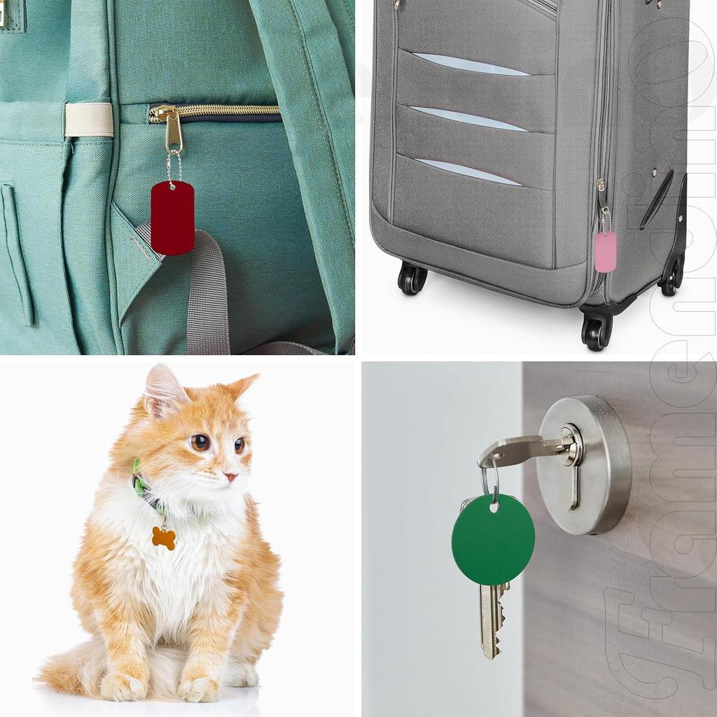 Framendino, 60 Pack Pet ID Tag Colorful Blank Double Sided Aluminum Charms for Dog Cat DIY Crafts Jewelry Making 10 Colors 3 Different Shapes