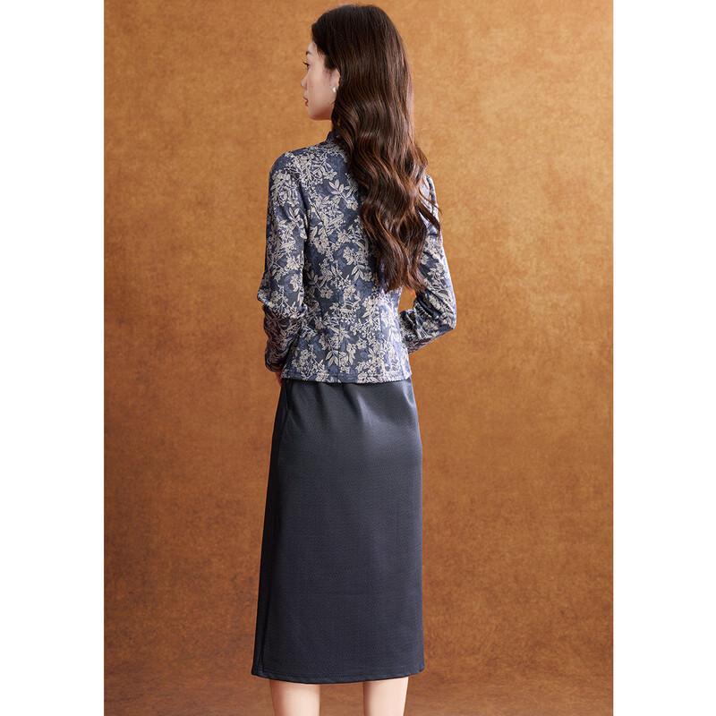 Meilan Ni New Chinese Style Elegant Faux Two-Piece Printed Maxi Dress