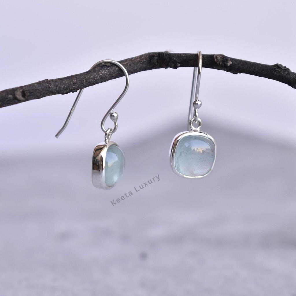 Natural Aquamarine Dangle Earrings Aquamarine Jewelry Square Dangle Wedding Gifts Handmade Jewelry Bridesmaid Earrings Gift for Her