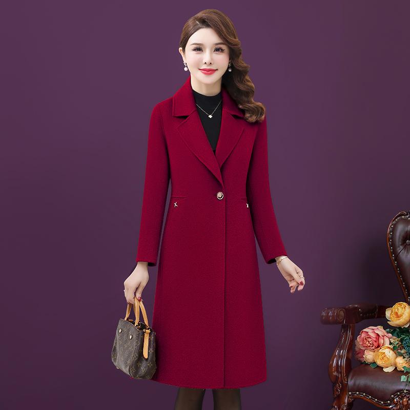 

Элегантное и теплое шерстяное пальто длиной до колена для женщин, модное пальто на одной пуговице 4XL винный