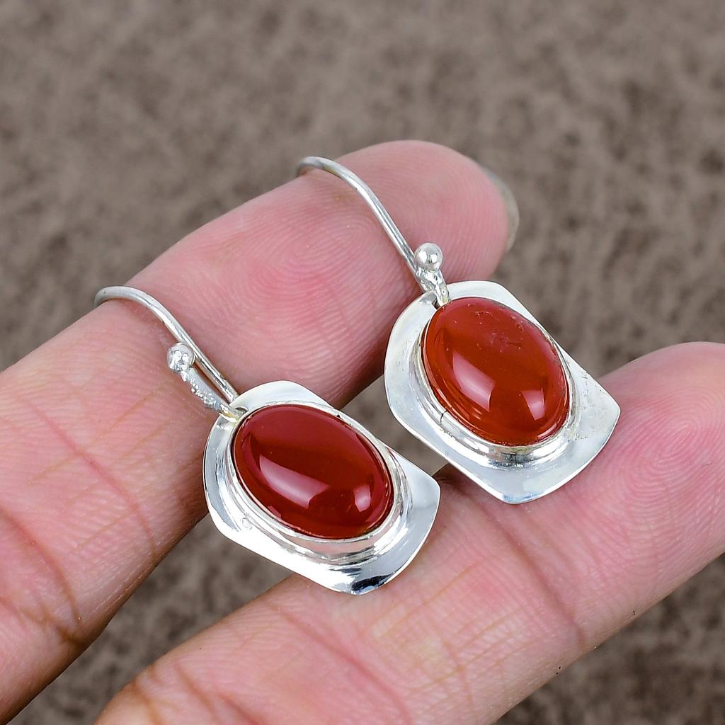 Carnelian Gemstone Handmade 925 Sterling Silver Jewelry Earring 1.42" KKG-651