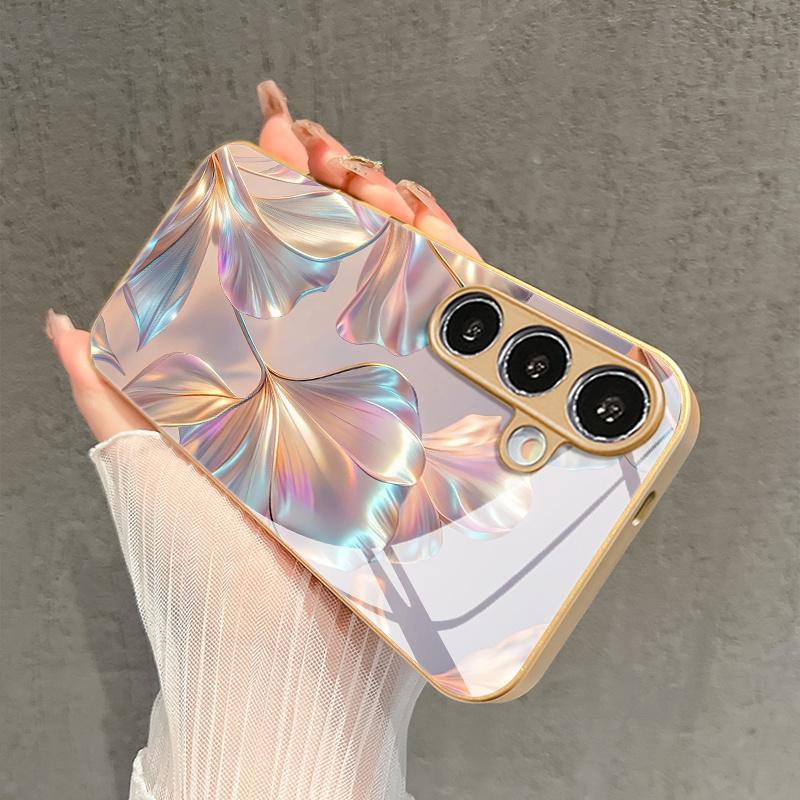 Barevný kovový skleněný kryt na telefon se vzorem květinových lístků vhodný pro Samsung Galaxy S26 S25 S24 S22 S21 S20 FE/Ultra/Plus5G proti pádu