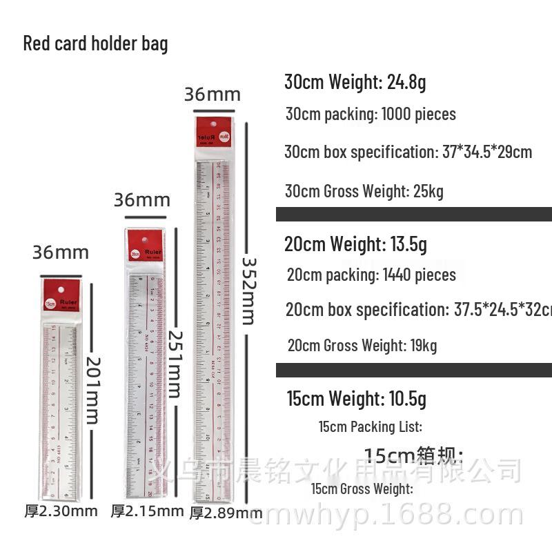 15/20/30CM Dual-Color Transparent Plastic Ruler with Double Scales for Students 15cm Ruler