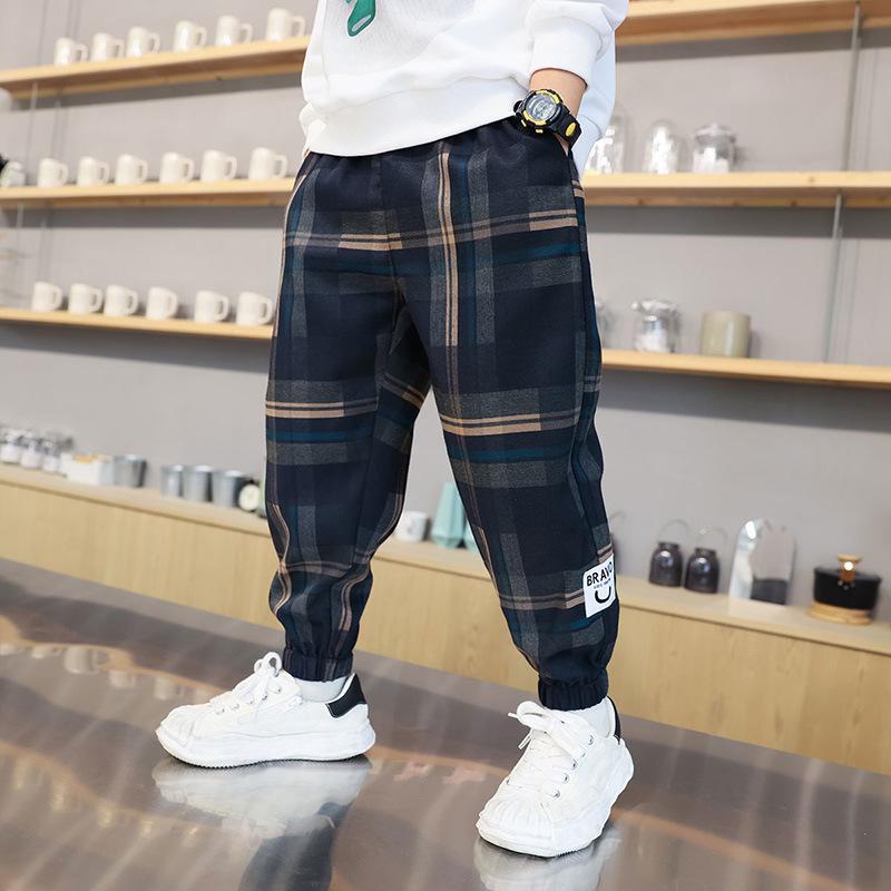 

Повседневные брюки для мальчиков на весну и осень : Модная длинная спортивная одежда с бархатом для зимы. M синий