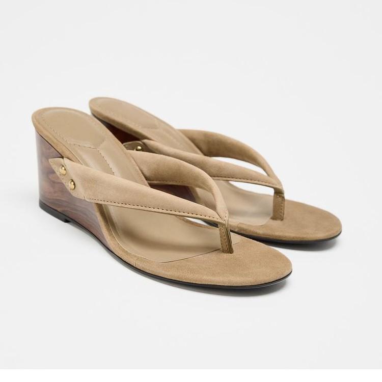 New Slope Heel Toe Cool Slippers Women's Niche Design Square Head High Heel Flip-flops Shoes