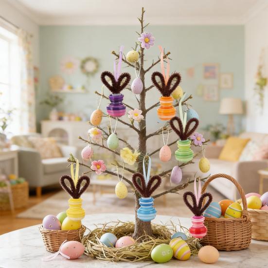 Button Easter Bunny Craft Button Bunny with Twisting Stick Hanging Ornament Kit DIY Ears for Easters