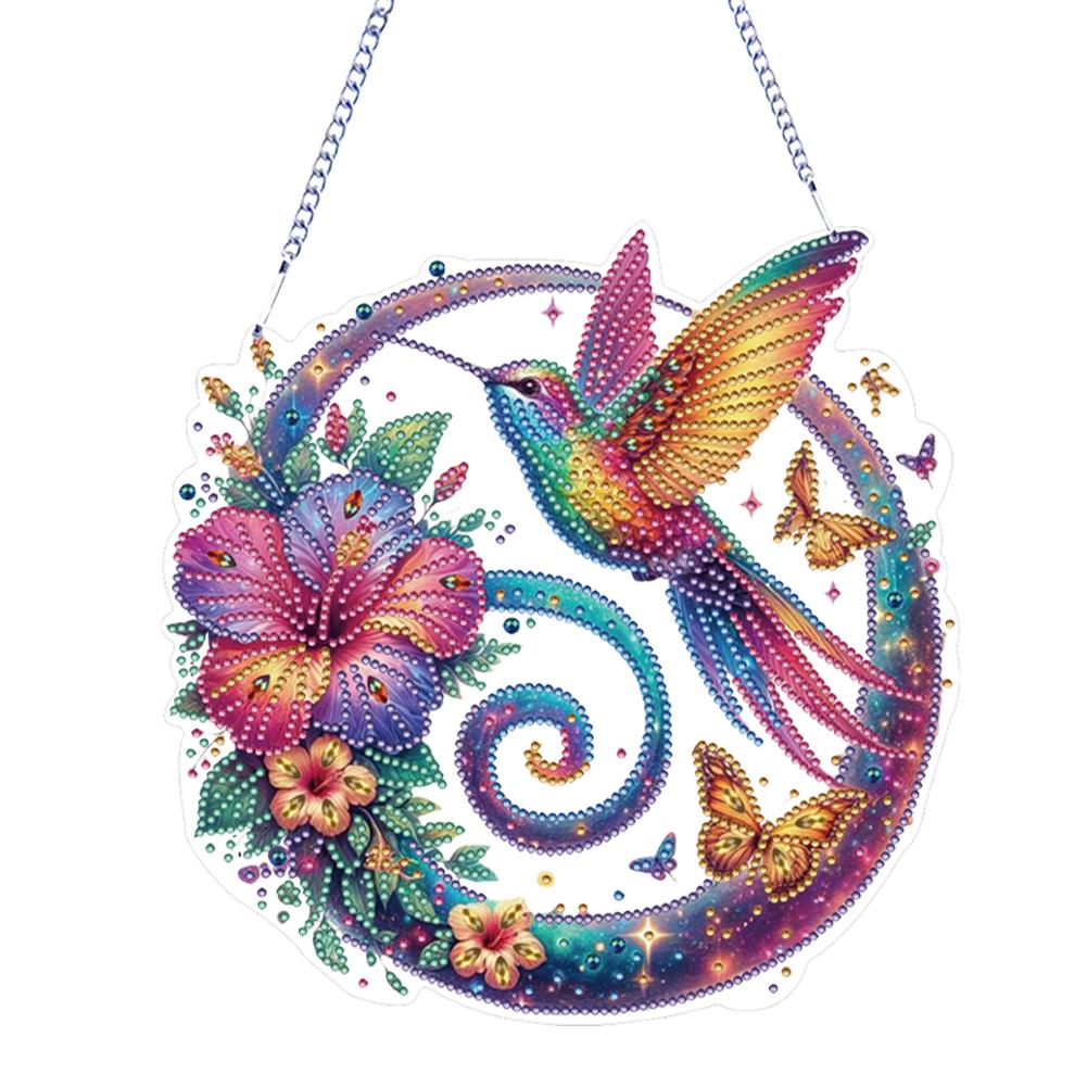 2D Flat Hummingbird DIY Rhinestone Diamond Art Window Pendants Special Shape Diamond Art Pendant Wall Decor for Home & Windows