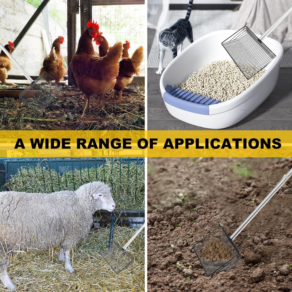 Adjustable Chicken Poop Scooper with Handle Chicken Litter Scooper for Cleaning Shovel for Chicken Coop and Livestock Farm