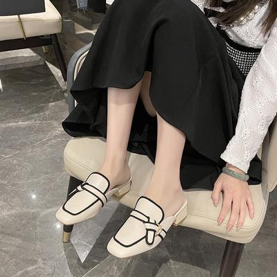 Baotou Half Slippers Women's 2024 Summer New Heelless Lazy Shoes Women's High-heeled Muller Shoes Half-tray Single Shoes