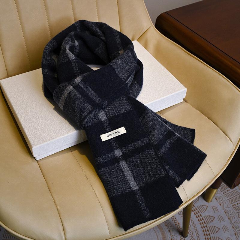 Black and White Plaid Wool Scarf, Thickened for Men In Winter, Gift for Elder Dad Boyfriend Scarf.