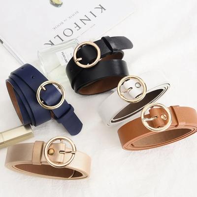 Ceinture pour femme Ceinture à boucle ronde à la mode avec jean Pantalon cargo Jupe Ceinture fine Ceinture en PU souple Ceinture bon marché Nouvelle