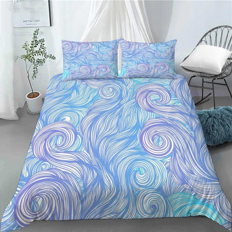 3D Japanese Wave Pattern Duvet Cover Set Fashion Polyester Quilt Cover With Pillowcase For Children Women Home Room Decor Gifts