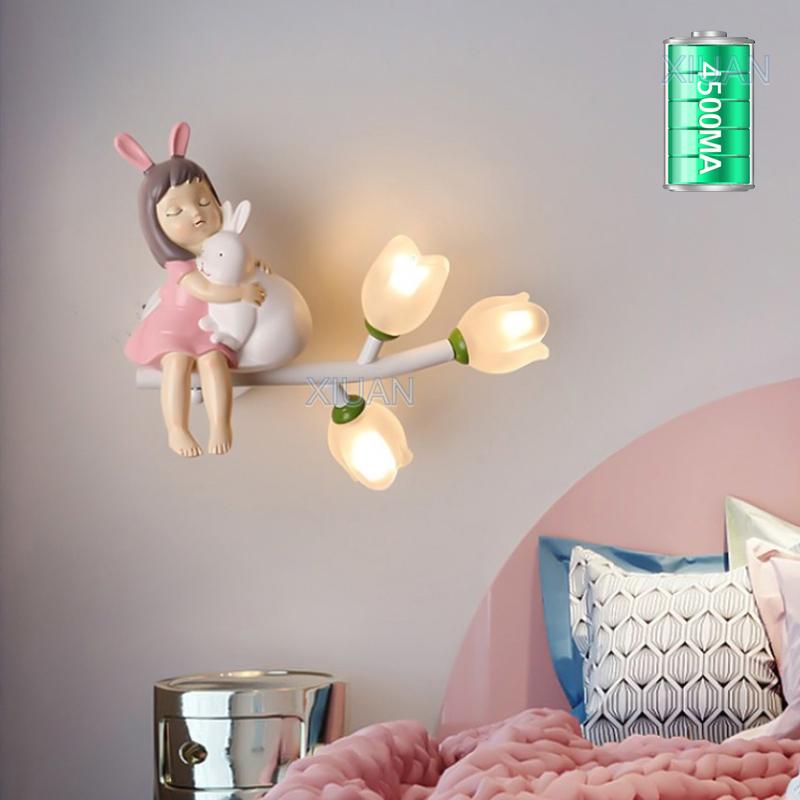 Girl Rabbit Wall Lamps Children's Room Wall Light for Bedroom Bedside Hallway Lighting G4 LED Flower Decorative Night Lamps