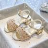 Girls' sandals princess shoes2026New Summer Chunky Heel Beaded Crystal Performance Catwalk Beach Children's High Heels