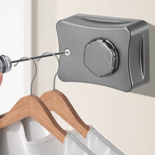 Indoor Clothes Drying Wire, Laundry Drying Rack, 20kg Load Capacity, 5.1m Wire Length, Built-in Stainless Steel Telescopic Clothes Drying Rack, Wall-M