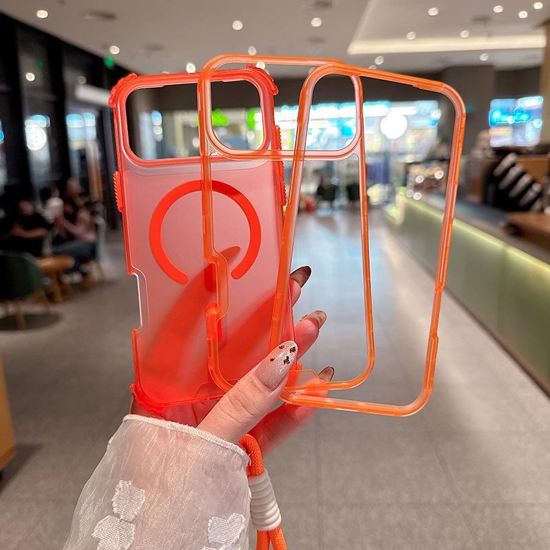 Pentru IP 17 Pro Max Husa de Telefon Magnetică Colorată 3-în-1 cu Textură de Piele și Curea