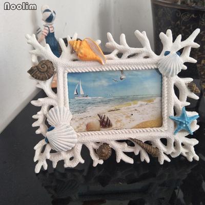 Středomořská pryskyřice fotorámeček domácí dekorace 6palcový Coral Ocean Ornament držák obrázku