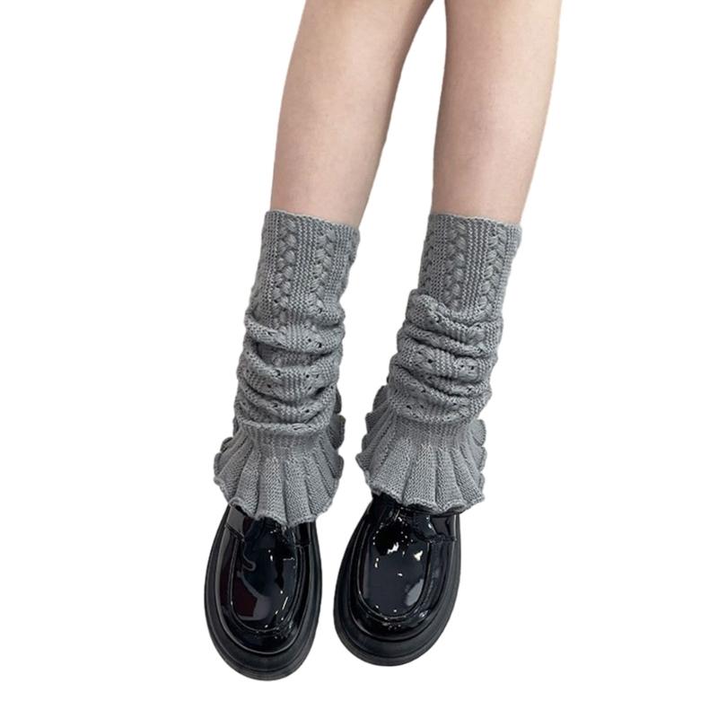 Womens Lolitas Knit Long Socks Ruffle Leg Warmers Harajuku Booties Socks Winter Warm Ankle Heap Socks