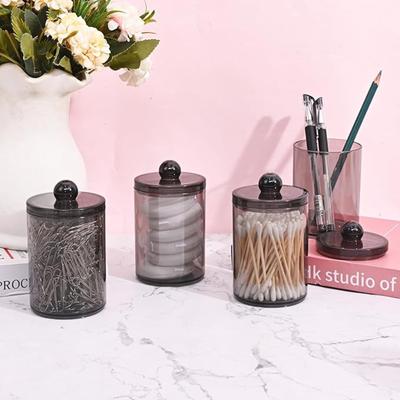 4 PCS Round Cotton Swab Holders, Transparent Storage Containers for Bathroom Counter Organizer, Multi-Functional for Toothpicks