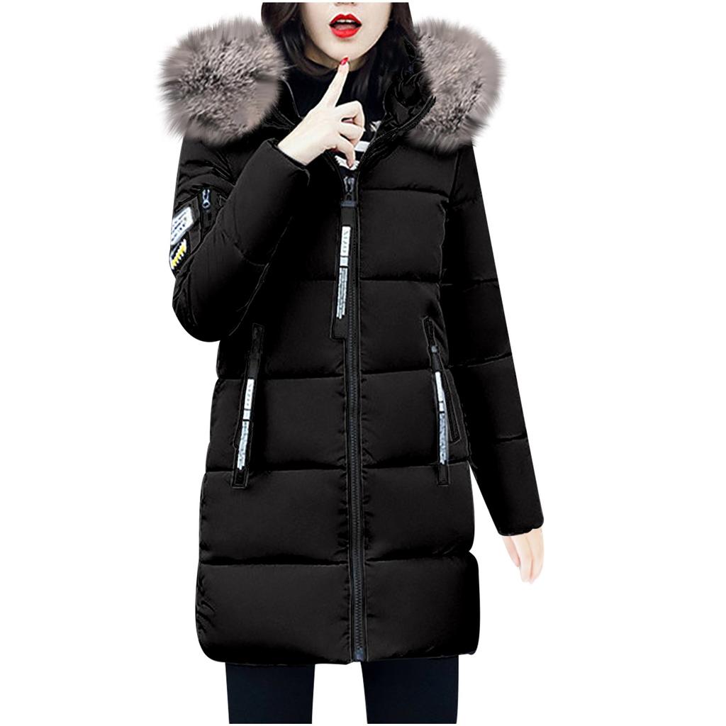 Womens Winter Thick Jacket Collar Zipper Pocket Coat Warm Cotton Hoodie Outwear