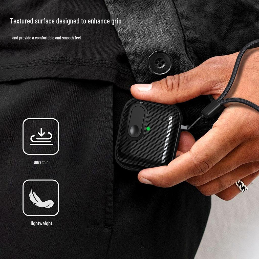 Schutzhülle aus Kohlefaser mit Schnalle für Apple AirPods 1/2 und Kopfhörer 2. Generation