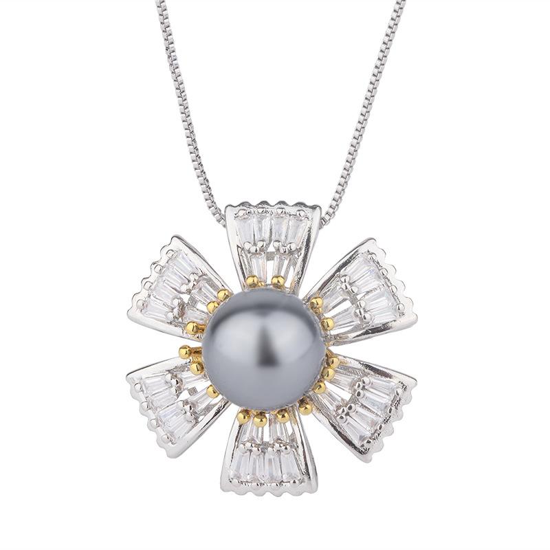 Bright Flower Pearl Earrings Women's New Fashion Tahitian Pearl Necklace Pendant Celebrity Premium Pearl Ring