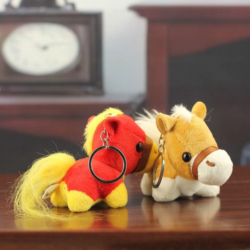 Mini Plush Horse Keychain Creative Cartoon Steed Doll Stuffed Animal Keyring Car Decoration