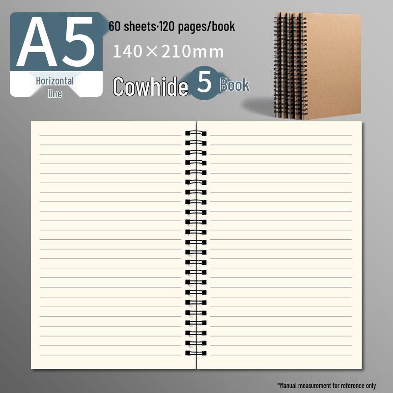 Minimalist Thickened Coil Notebook - B5/A5 Cowhide Softcover with Lined Pages