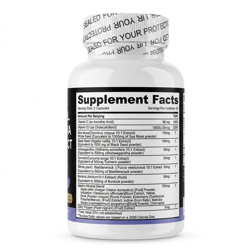 Clean Nutraceuticals Sea Moss, Black Seed Oil & Ashwagandha Capsules