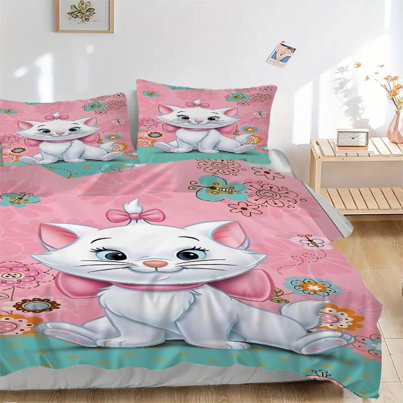 Pink Floral Kitten Theme Print 3Pcs Bedding Setduvet Cover With 2 Bedropillowcase Home Birthday Gift