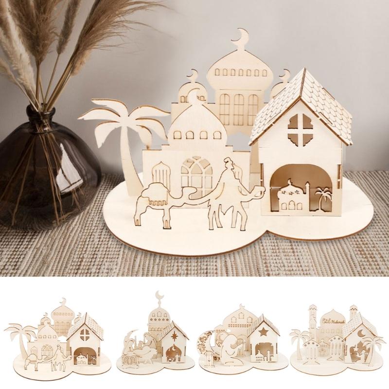EID Puzzle Ornament DIY Castles Wood Decoration EID Craft Home Tabletop Ornament Middle East Festival Celebration Party
