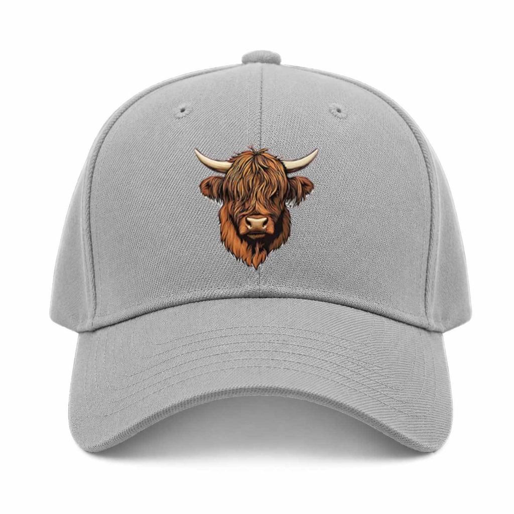 Highland Cow Print Adjustable Baseball Cap for Unisex Women Breathable Duckbill Sun Hat for Travel Camping Daily Wear