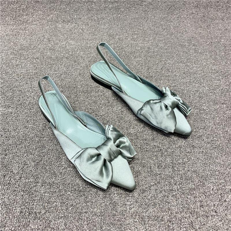 Bow Sandals Women Summer Pointed Low Heel Sandals Women Fashion Baotou Thin Strap Sandals High Heels Sandalias