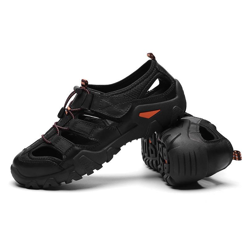 Men's Outdoor Breathable Closed-Toe Leather Sandals - Comfortable, Large Size, Cross-Border Summer Beach Shoes