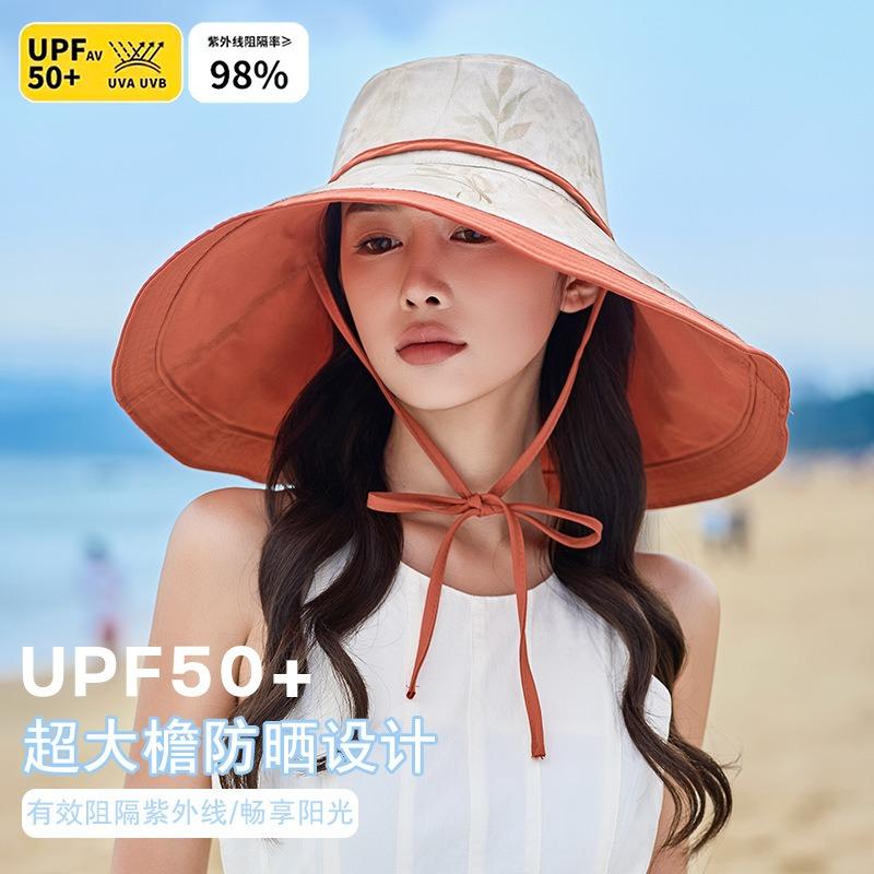 Oversized eaves UV protection hat women's summer windproof bucket hat versatile double-sided sun protection sun hat