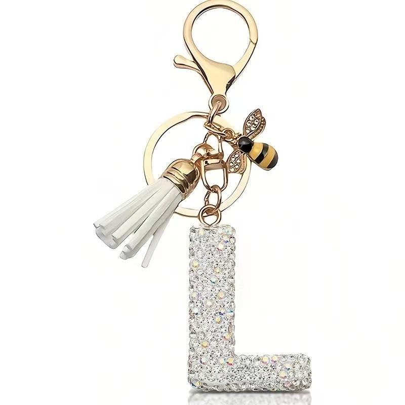 Błyszczący Rhinestone Litera Początkowa A Z Brelok Uroczy Breloczek z Pszczółką Ozdoba z Frędzli Spersonalizowane Prezenty Na Kluczyki Samochodowe Torbę
