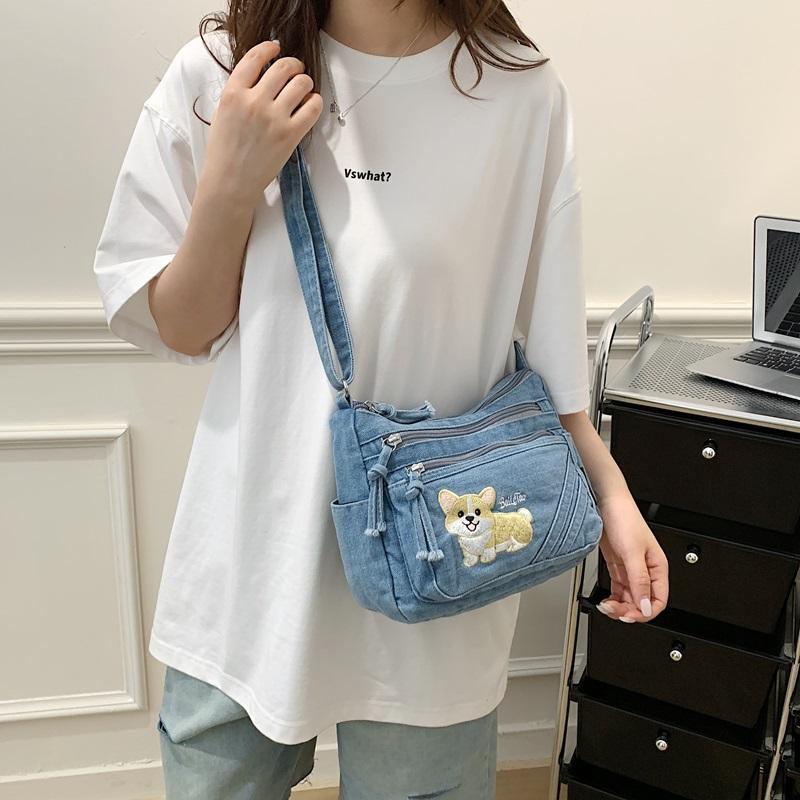 Vintage Denim Bag Crossbody Bag Women's Large Capacity Multi-Pocket Lightweight Shoulder Bag