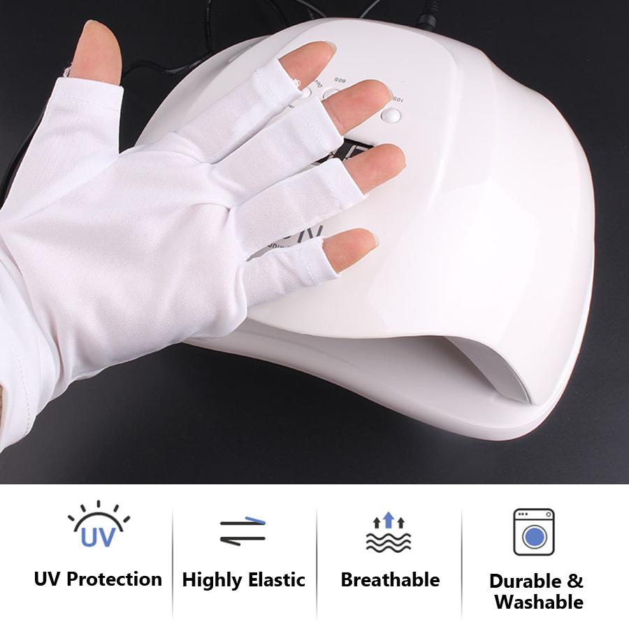 Nail Art UV Protection Gloves for UV LED Lamp Nail Dryer Light Radiation Protection, Nail Art Tool Open-toed White