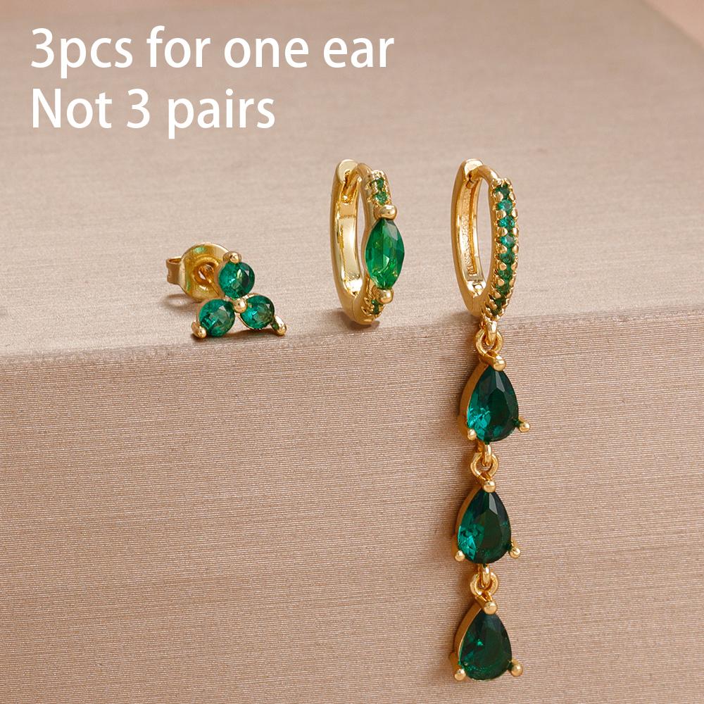 3PCS Simple Fashion Blue Flower Drop Earrings Set For Women Girl 18K Gold-Plated Zirconia Star Sun Stud Earring Piercing Jewelry