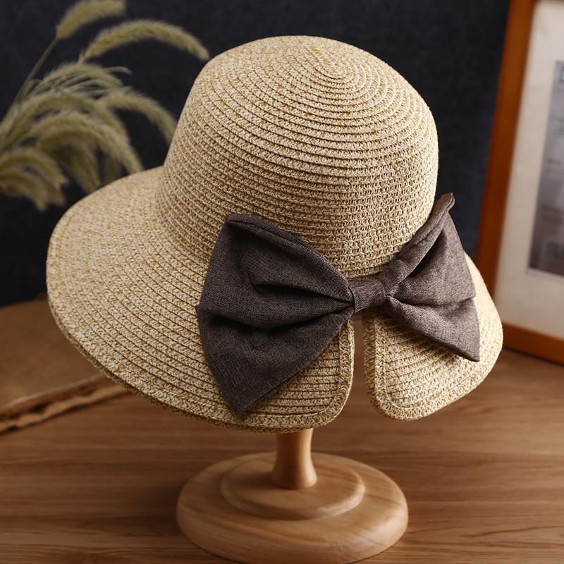 Womens Wide Brim Foldable Straw Hat Beach Sun Protection UV With Adjustable Band
