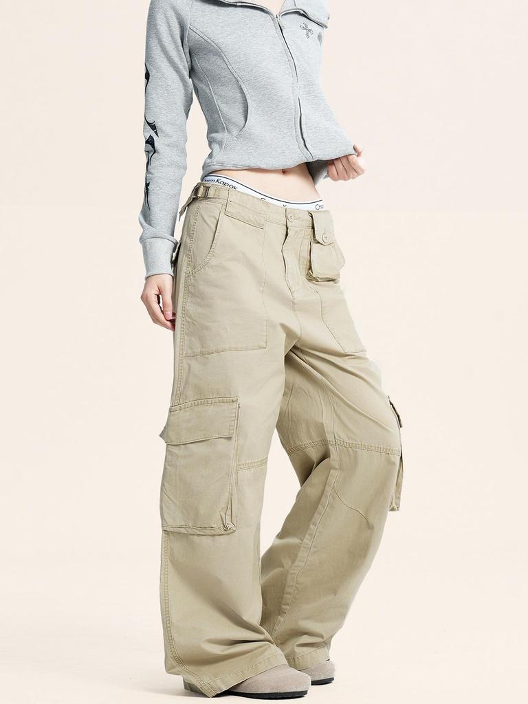 Yongfang Retro Unisex Lockerer Schnitt Cargohose mit Mehrfachtaschen-Design