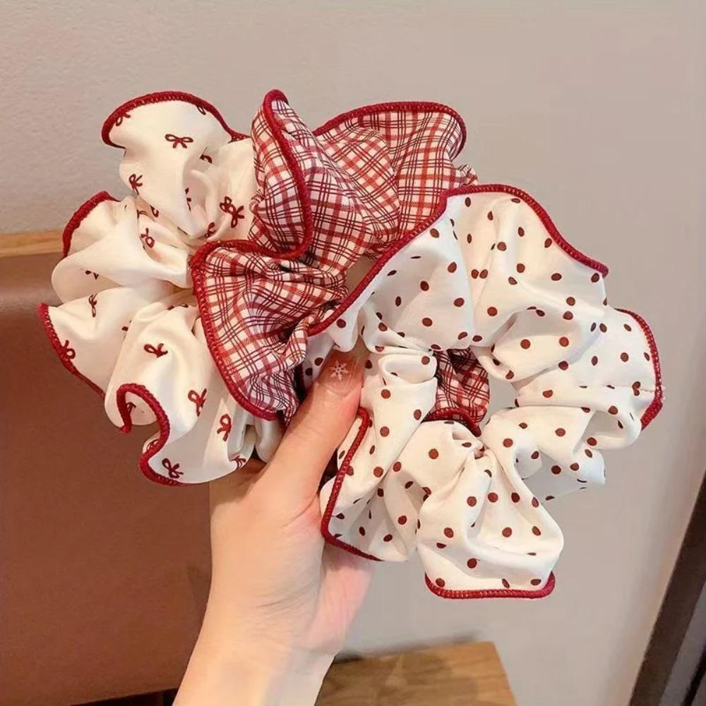 2/3pcs High End Red Cute Dot Plaid Scrunchies for Women Girls Soft Elastic Hair Ties Gentle Hair Bands Fashion Hair Accessories